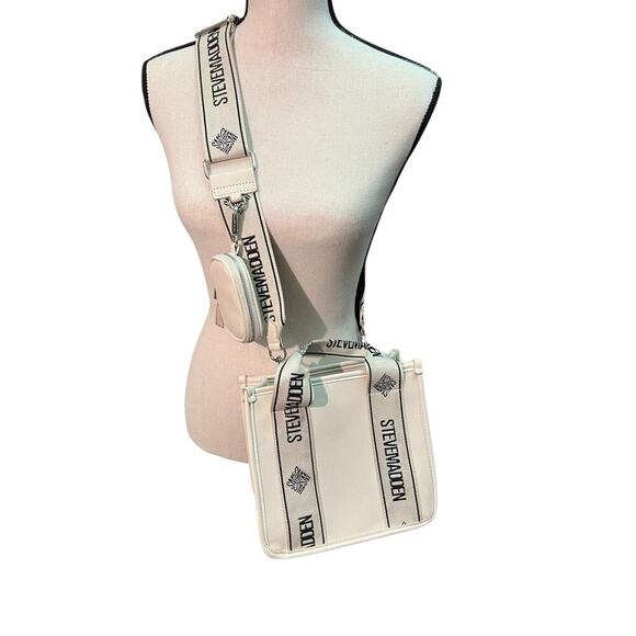 Steve Madden Handbags - Steve Madden Bwebber Small Pebbled Crossbody cream black tote removable strap